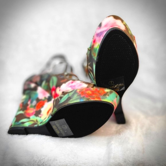 Mona Mia Emelian Multi Black Floral Open Front Strap Wedge Sizes - Picture 7 of 8